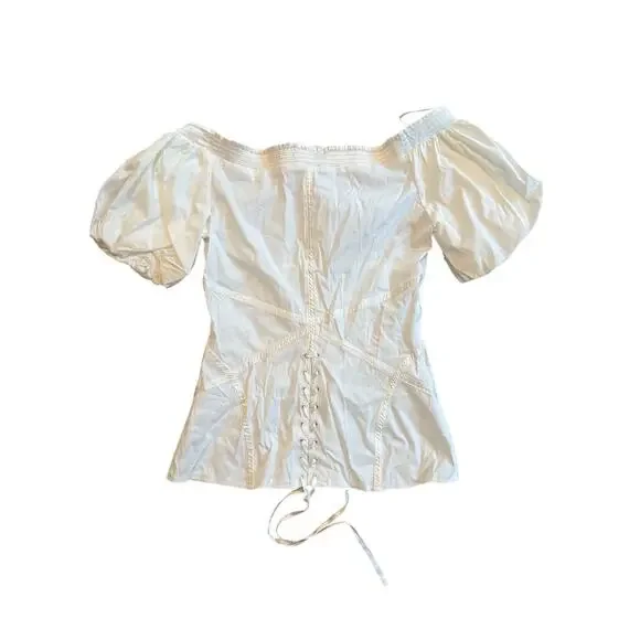 NWT Bebe Vintage Y2K White Off the Shoulder Cap Sleeve Bustier Corset Top S RARE - Picture 2 of 5